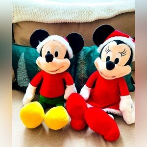 Disney Mickey & Minnie Mouse Christmas‎ Plush Doll Set Vintage Collectibles